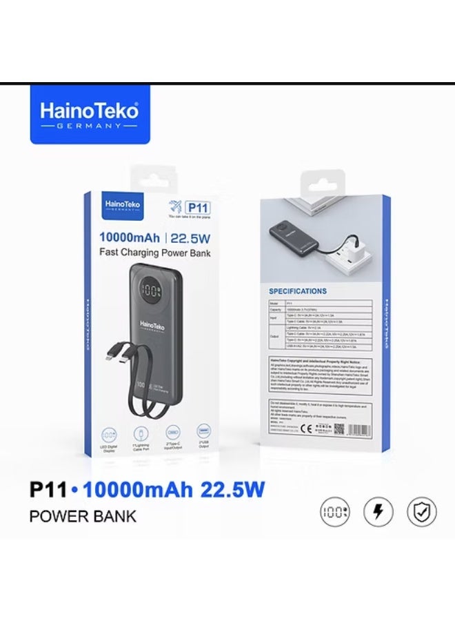 HainoTeko Germany P11 10000mAh Portable Power Bank with 22.5W Fast Charging, LED Display - Image 3